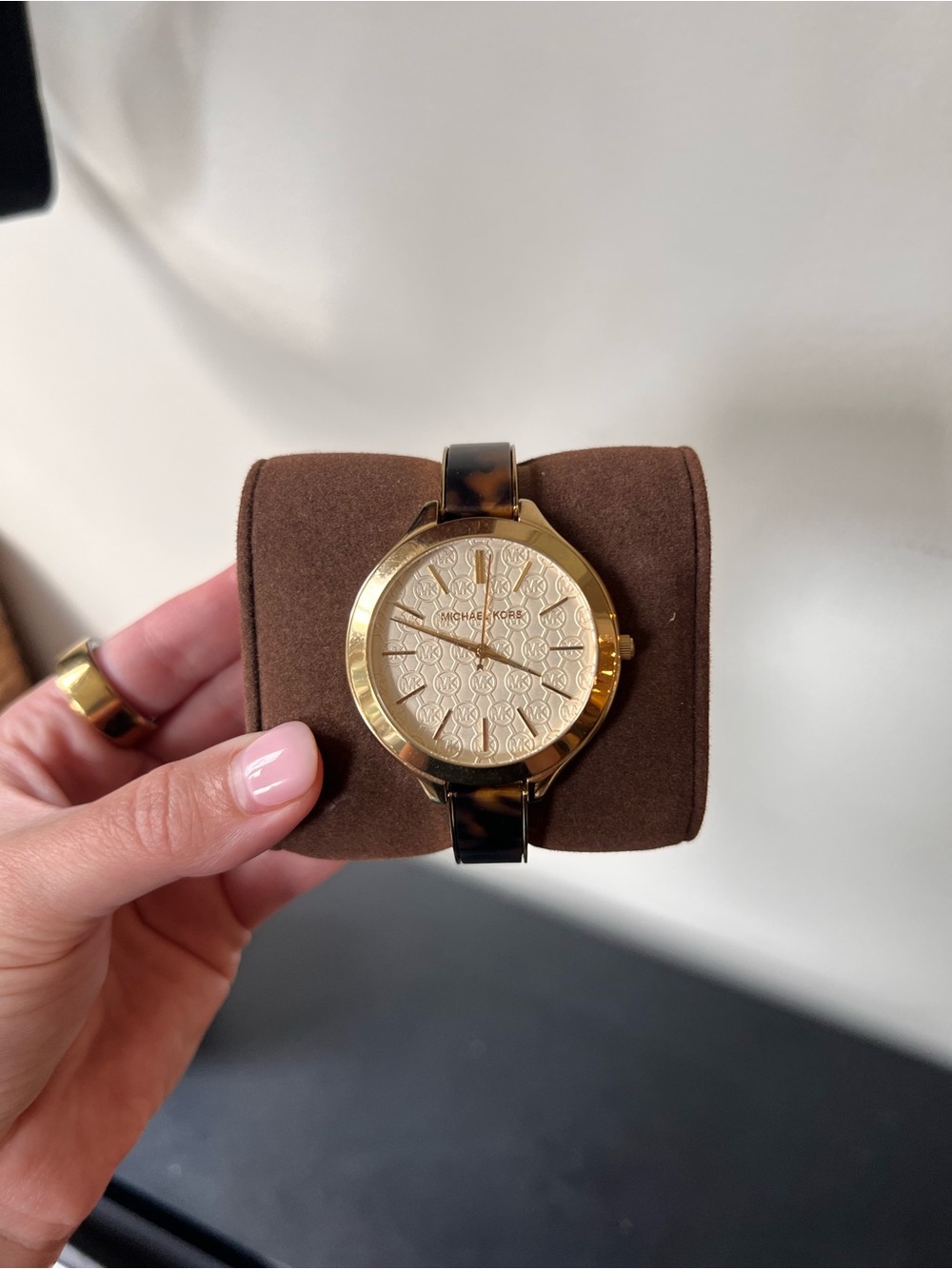 Michael Kors Slim Runway Gold Tortoise Watch MK4293 MK Monogram Dial with Box